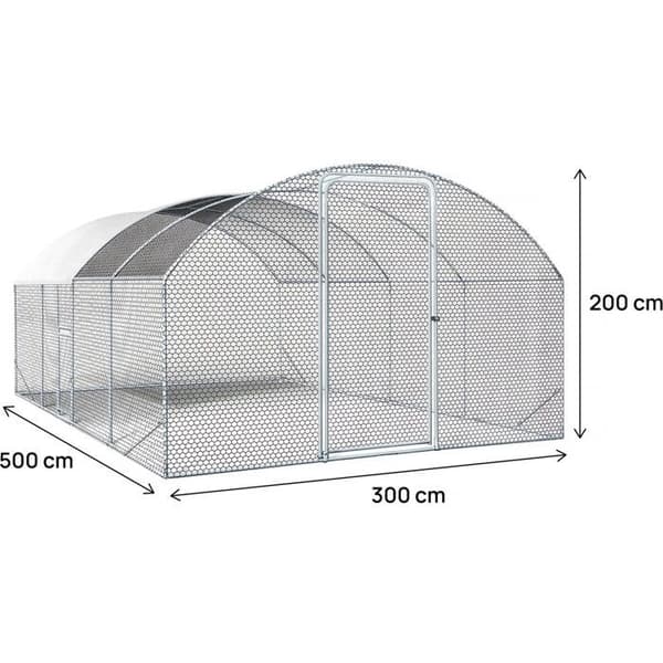 Hønsegård - Cocorico - 15 m² - Galvaniseret stål - 2 døre Grå