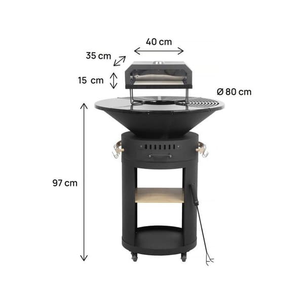 Grilli plancha -pihdit ja pizza-uuni "César premium" - Ø 81 cm - Musta