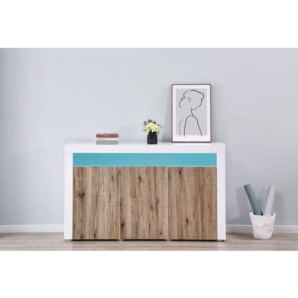 Buffé LED "Bogota" - 155 x 40 x 92 cm - Ek / Vit lack Ek / Lackad vit