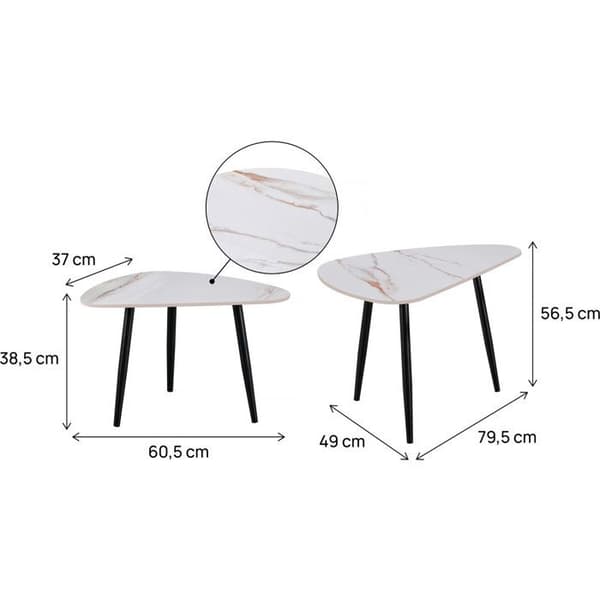 Set med 2 stapelbara soffbord i keramik "Terra" - 49 x 79 x 56 cm - Vit Vit