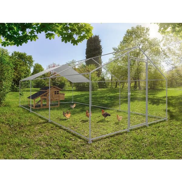 Hönshus 18 m² inhägnad park i galler 6 x 3 x 2 M galvaniserat stål Grå