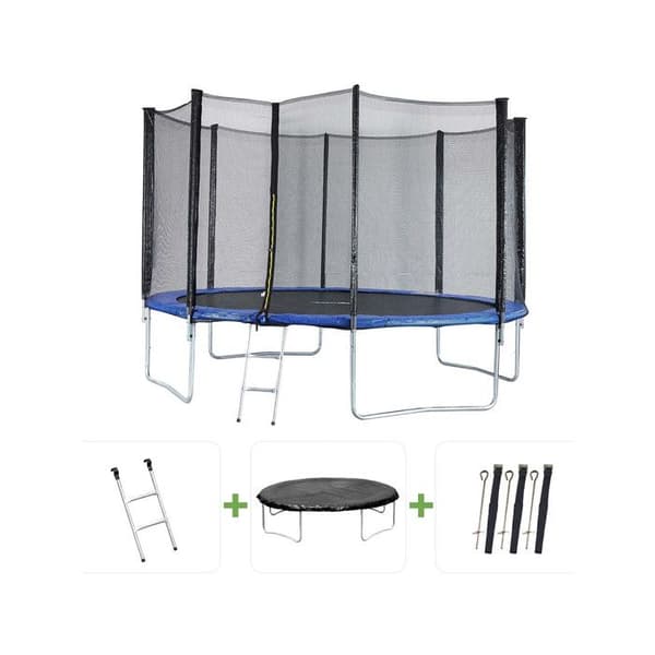Trampolin "Joycy" - Ø 4,27 m - Med net + stige + dækken + forankringskit Blå