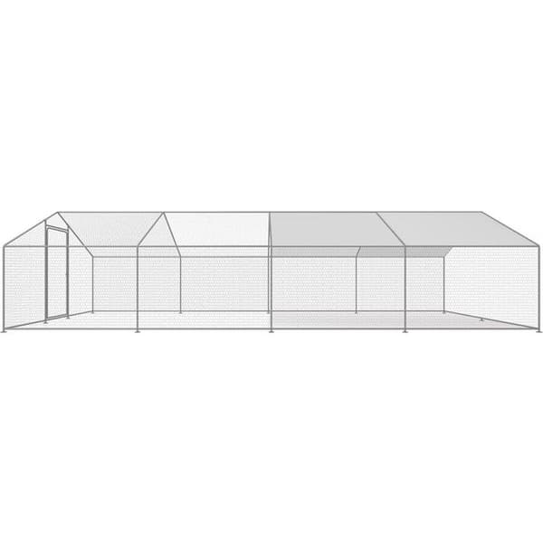Hönsgård 24 m² inhägnad 8 x 3 x 2 M galvaniserad stål Grå