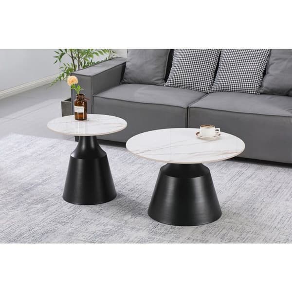 Set med 2 bord i keramik "Vulca" - 70 x 70 x 43 cm - Vit Vit