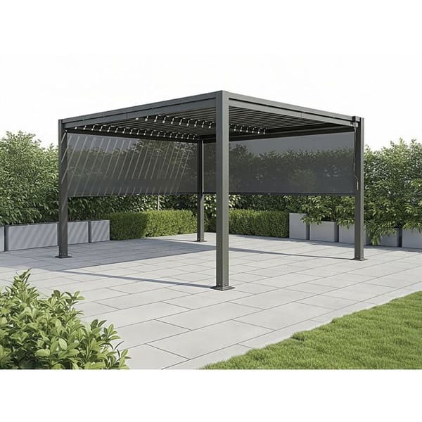 Bioklimatisk pergola med 2 markiser i galvaniserat stål "Howard" - 3 x 4 m - Grå Grå