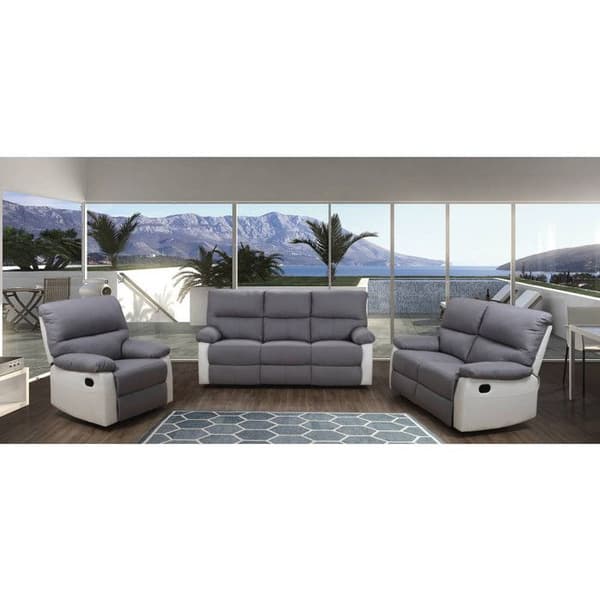 Relax sofa "Lincoln" - 197 x 89 x 103 cm - 3 pladser - Hvid / Lys grå Vit/Ljusgrå