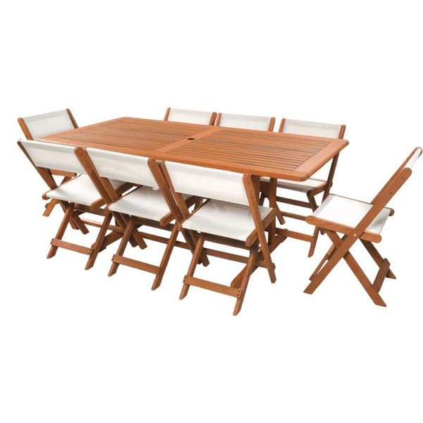 Trädgårdsmöbelset "Seoul" - 1 Bord + 8 Stolar - Lönn - Beige