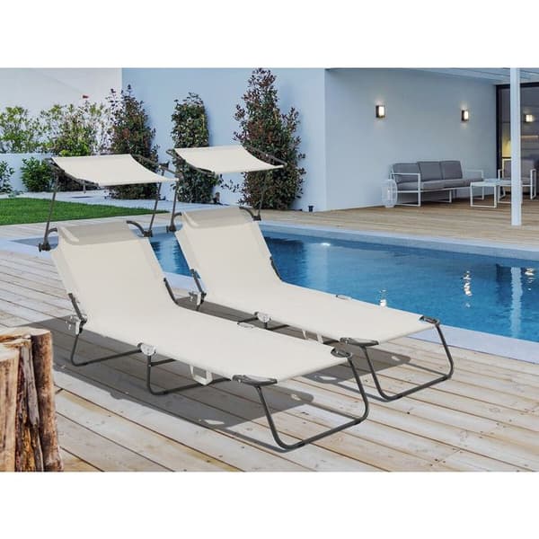 Pack av 2 hopfällbara solstolar "Lazy" - Med solskydd - Beige beige