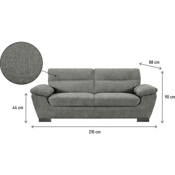 Fast stofsofa "Dallas" - 210 X 88 X 90 cm - 3 pladser - Grå Grå