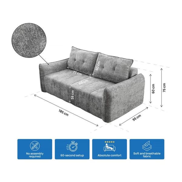 Rätt soffa i texturerat tyg "Silvano" - 3 platser - Grå Grå