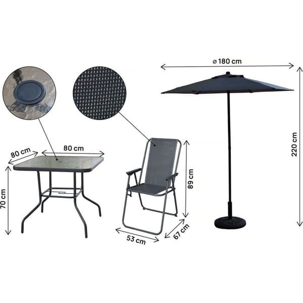 Havebord og stole med metal parasol "Convivia" - 4 pladser - Antracitgrå Grå