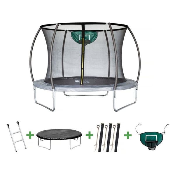 Trampolin prestige "hopper" 3,65 m og basketballkurv Grå