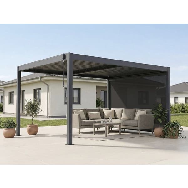 Bioklimatisk pergola med LED og aluminiumsgardin "Windsor premium" - 3 x 4 m - Grå Grå