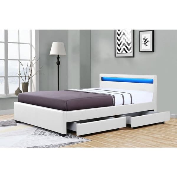 Lysende LED med 4 skuffer "Nico" - 160 × 200 cm - Hvid Vit