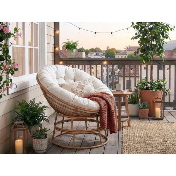 Papasan-tuoli - Bali - sisä-/ulkokäyttöön - Ø91 cm - beige tyyny beige