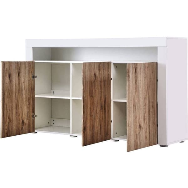 Buffé LED "Bogota" - 155 x 40 x 92 cm - Ek / Vit lack Ek / Lackad vit