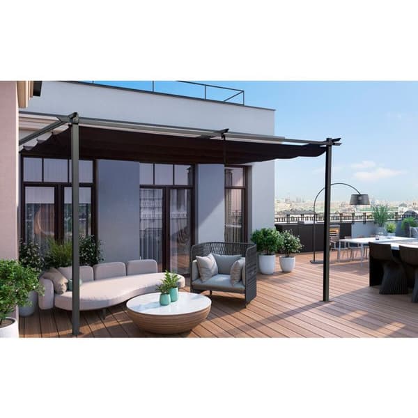Metallpergola med infällbart tak - 3 x 4 m - Antracitgrå Grå