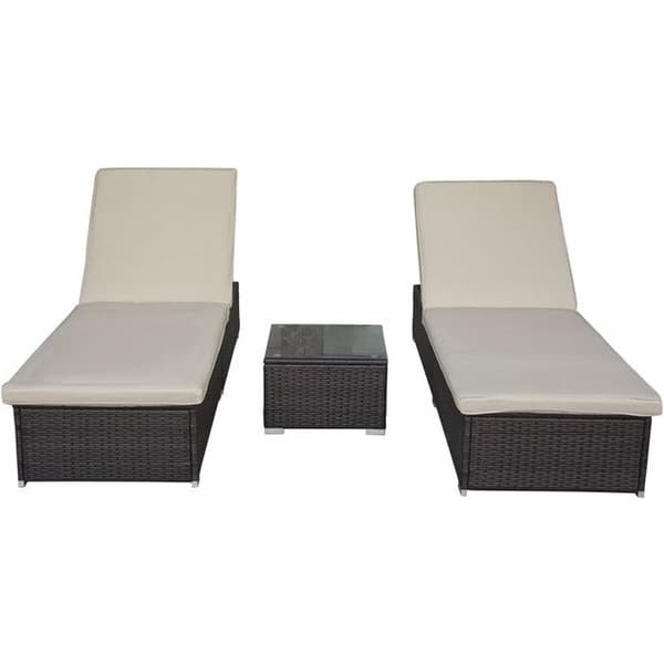 Set med 2 solstolar i flätad resin med kuddar och soffbord "Alice" - Brun