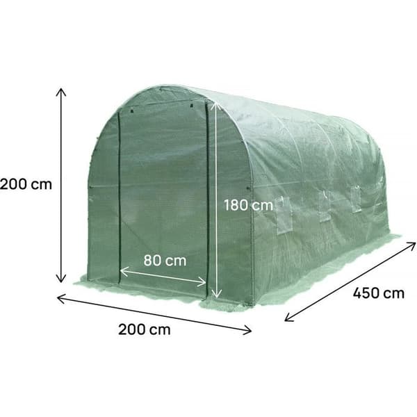 Have tunnel drivhus 4,5 x 2 m "Lys" - 9 m² - 130g - Grøn