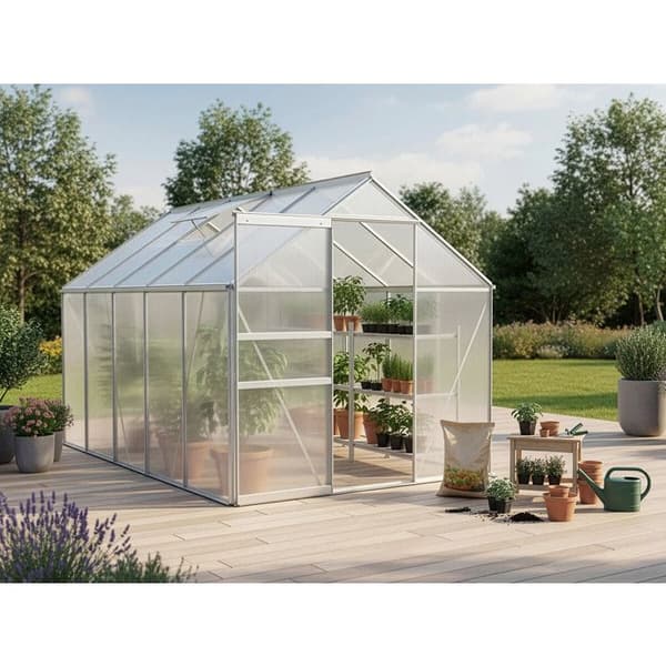 Polycarbonat drivhus 310 x 190 x 195 cm "Basilic" - 5,89 m² - Grå