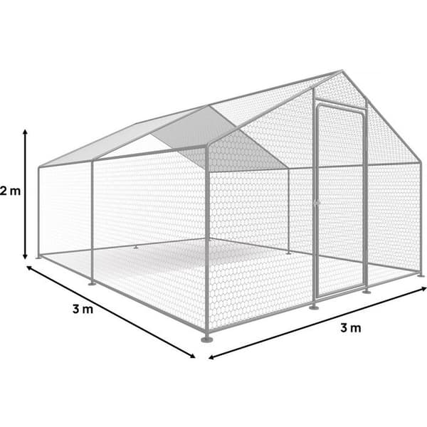 Hönsgård 9 m² inhägnad 3 x 3 x 2 M galvaniserat stål Grå