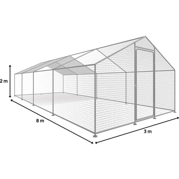 Hönsgård 24 m² inhägnad 8 x 3 x 2 M galvaniserad stål Grå