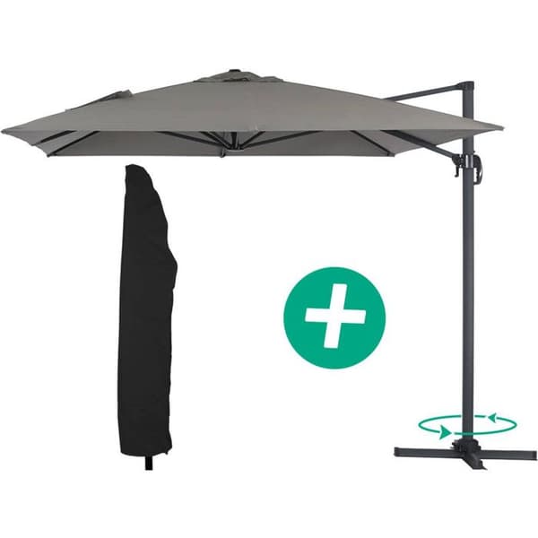 "Sun 4" - Rektangulær - 3 x 4 m Parasol med aluminiumsramme + Beskyttelseshætte - Grå Grå