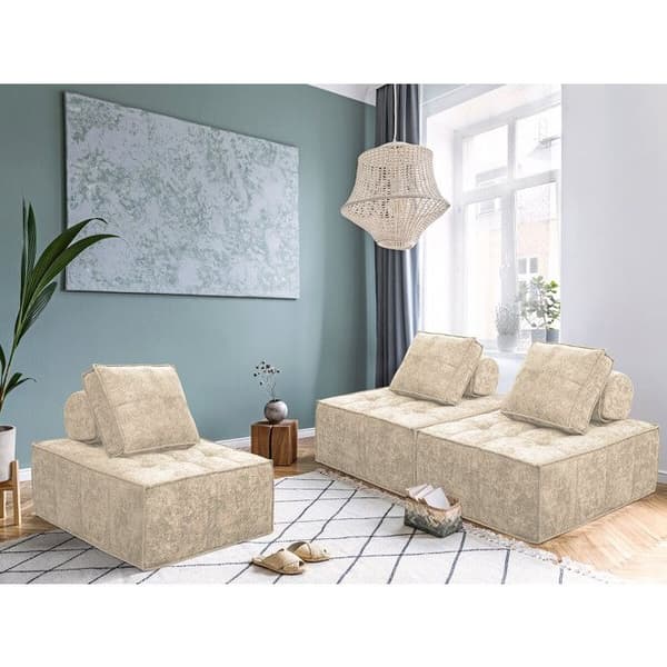 Sæt med 3 modulære stofstole "Velluto" - Beige beige