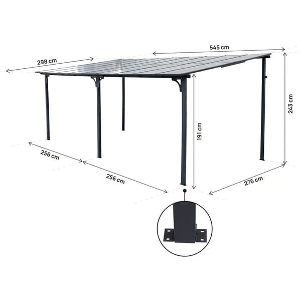 Pergola väggmonterad "Marvin" - 5.5 x 3 m - 545 x 298 x 243 cm - Mörkgrå Mörkgrå