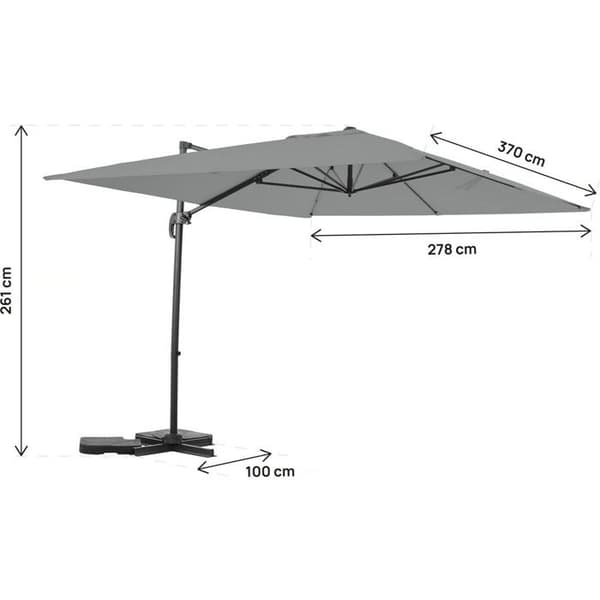Aluminium parasoll med sidostöd "Sky 4" - 3 x 4 m - Grå - Vikter ingår Grå