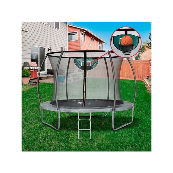 Trampolin prestige "hopper" 3,65 m og basketballkurv Grå