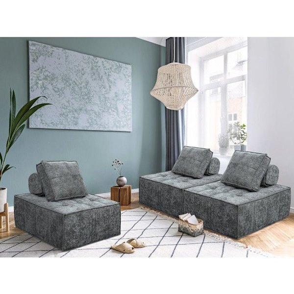 Textilfåtölj "Velluto" - 96 x 100 x 89 cm - Grå Grå