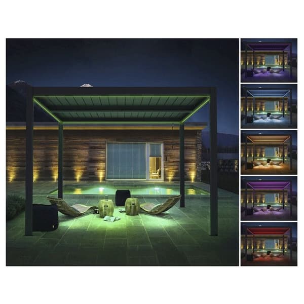 Bioklimatisk pergola med LED og aluminiumsgardin "Windsor premium" - 3 x 4 m - Grå Grå