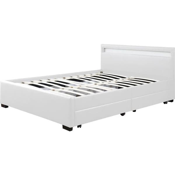 Lysende LED med 4 skuffer "Nico" - 160 × 200 cm - Hvid Vit