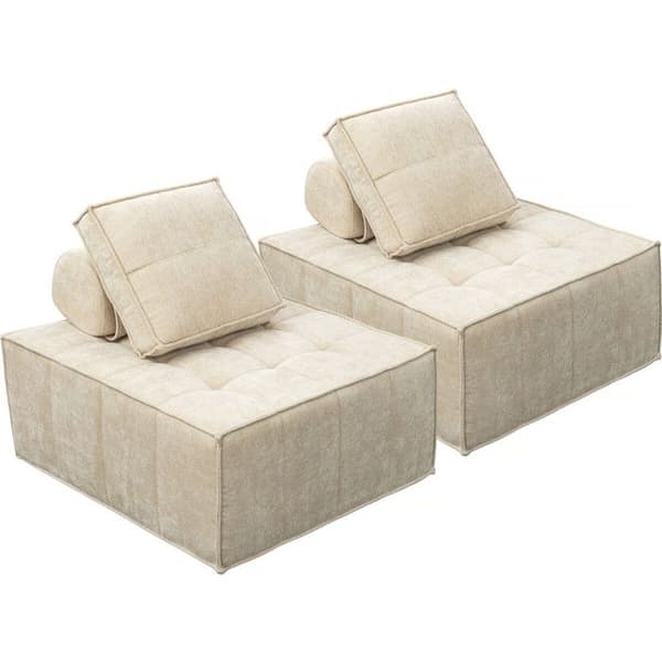 Set med 2 modulära fåtöljer för soffa i texturerat tyg "Velluto" - Beige beige