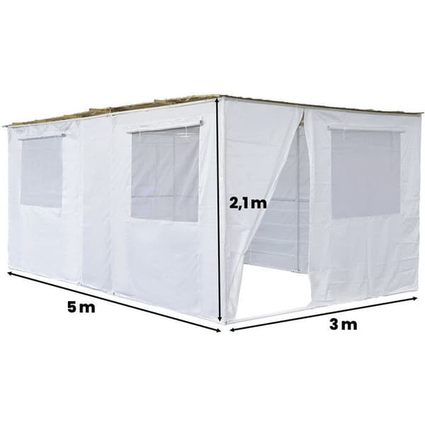 Souccah i justerbar NINA 5 x 3 m - 4 rullar av bambuinsyn och 5 träplankor