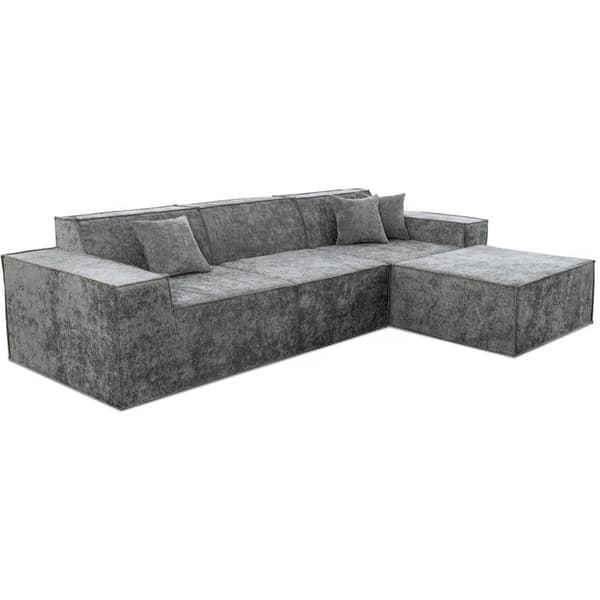Modulär rak soffa med ottoman i texturerad tyg "Lusso" - 4 platser - Grå Grå