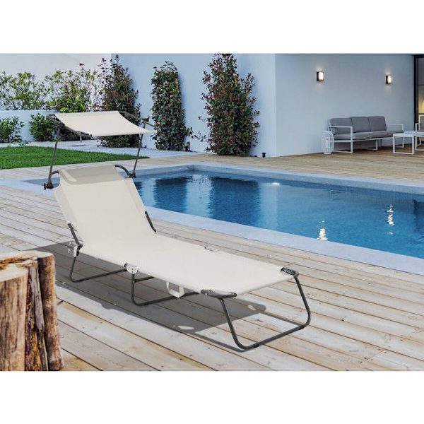 Fällbar solstol "Lazy" - Med solskydd - Beige beige