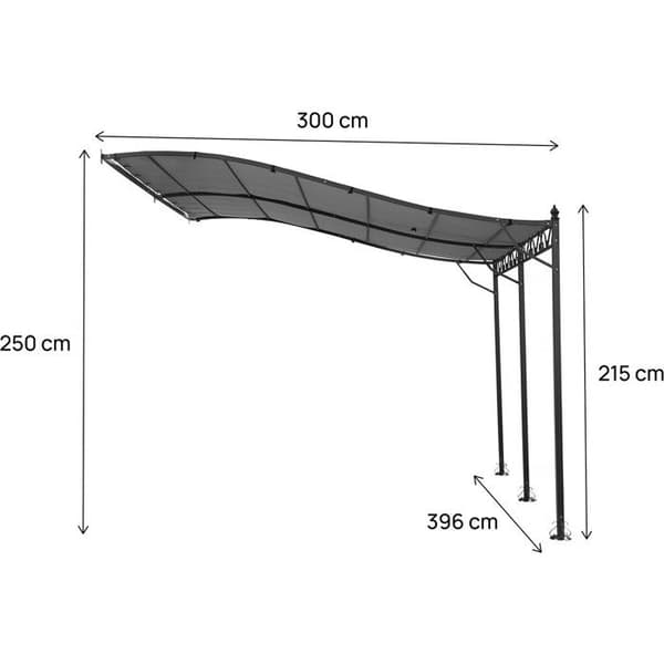 Metal pergola med vægmontering - 3 x 4 m - Grå Grå