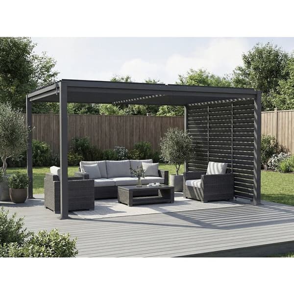 Bioklimatisk pergola med 3 persienner i galvaniserat stål "Howard" - 3 x 4 m - Grå Grå