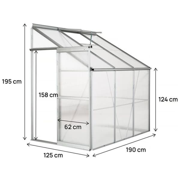 Polycarbonat drivhus "Aneth" 190 x 125 x 195 cm - 2,37 m²
