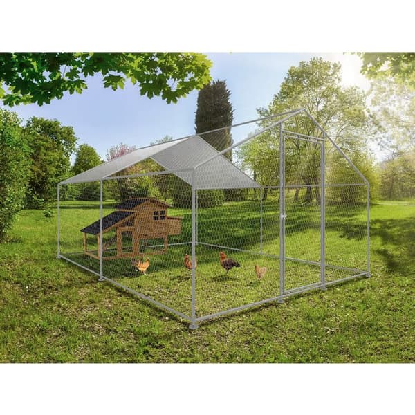 Hönsgård 9 m² inhägnad 3 x 3 x 2 M galvaniserat stål Grå