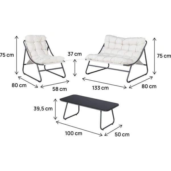 Metal havemøbler med puder "Aria" - 4 pladser - Beige Mörkgrå