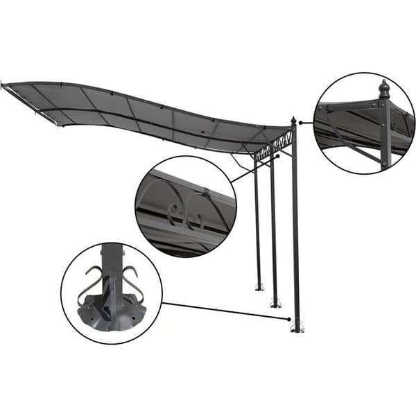 Metal pergola med vægmontering - 3 x 4 m - Grå Grå