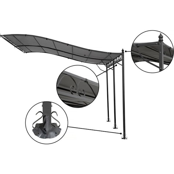 Metallpergola med väggmontering - 3 x 4 m - Grå Grå