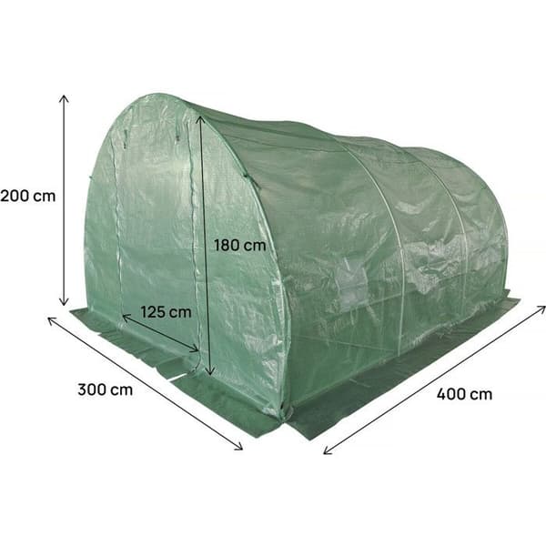 Have tunnel drivhus 4 x 3 m "Lys" - 12 m² - 140g - Grøn