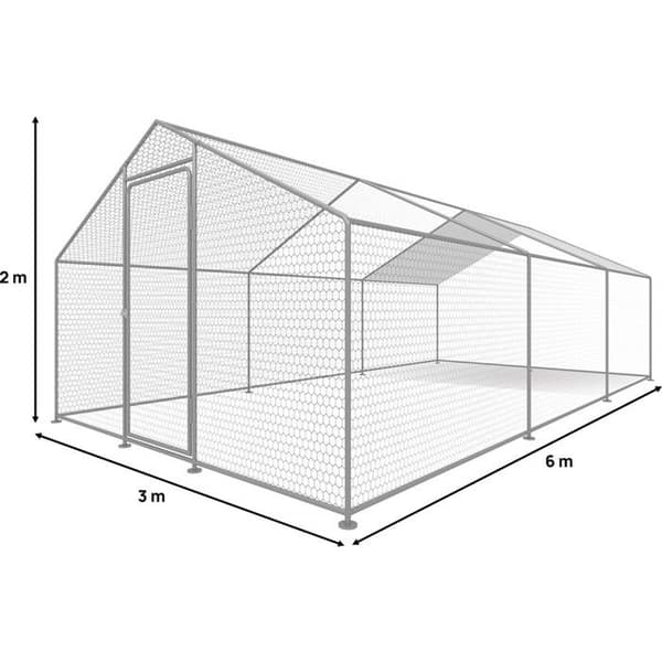 Hønsegård 18 m² indhegning med net 6 x 3 x 2 M galvaniseret stål Grå