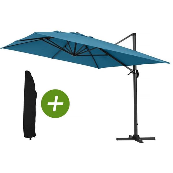 Parasol havej med alu "Sun 4" - Rektangulær - 3 x 4 m - Blå + Beskyttelseshætte Blå.