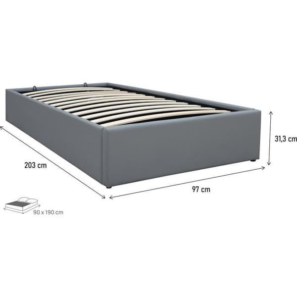 Seng i PVC med kasse "Ava" - 90 x 190 cm - Grå Grå