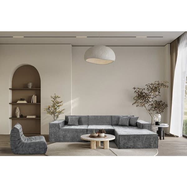 Modulär rak soffa med ottoman i texturerad tyg "Lusso" - 4 platser - Grå Grå